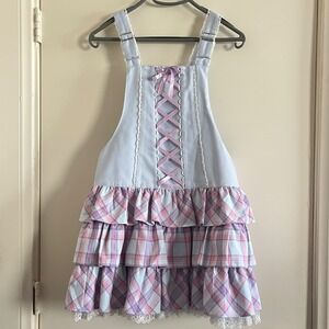 Angelic Pretty Women Sweet Lolita JSK Dress Pastel Plaid Tiered Lace Up Bow Back